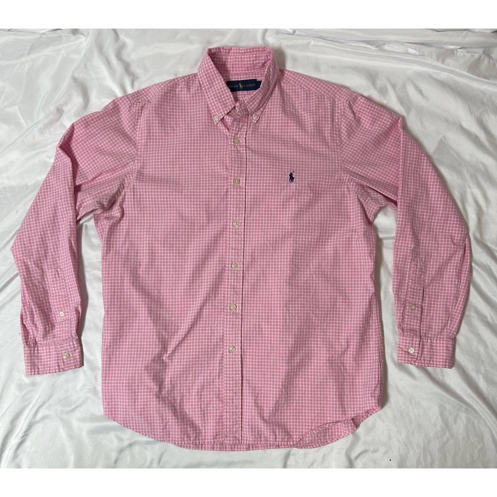 Ralph Lauren Gingham Button Down Shirt Pink White Long Sleeve Polo Pony Men's L
